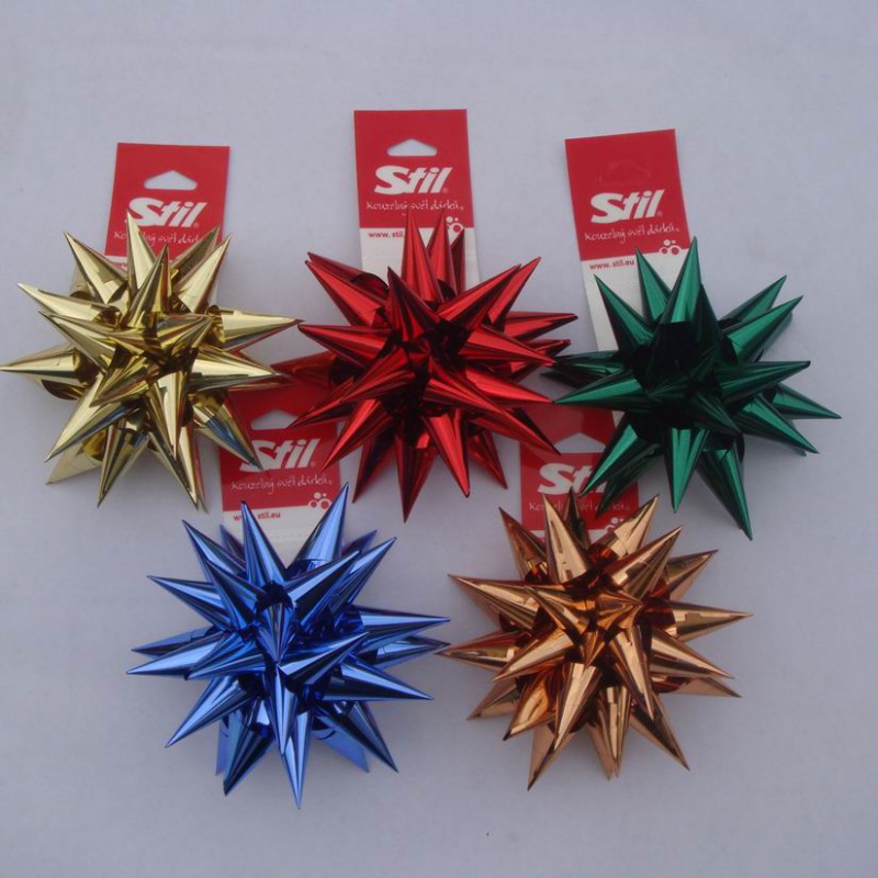 PET8218--Metallic Color Plastic Ribbon Gift Wrap Star Bow