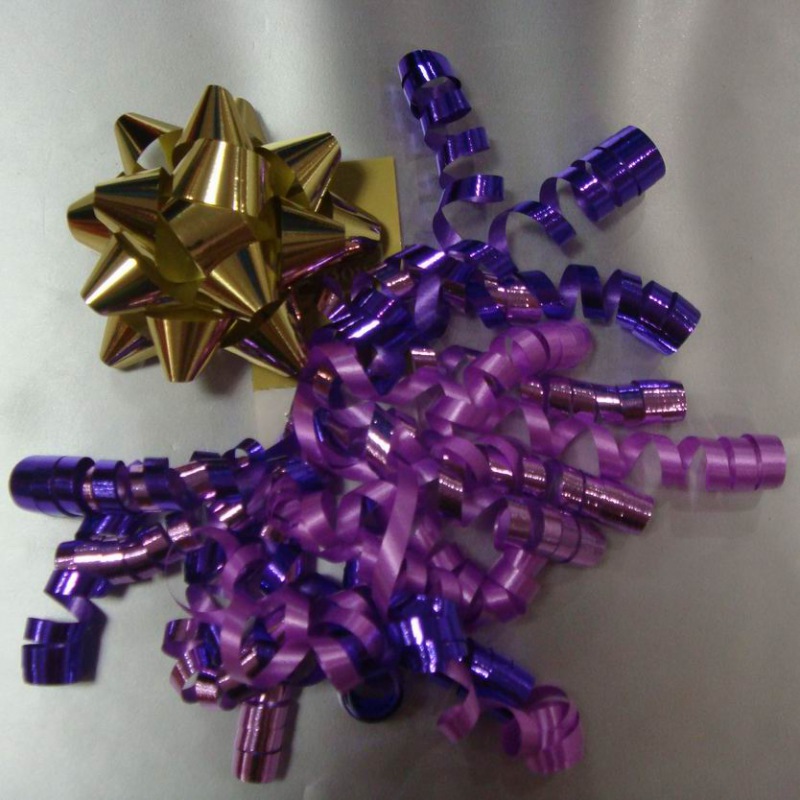 PM830503-- PP Metallic Curled Ribbon, Purple Pink Rose Color Combinations Curling Ribbon Bow