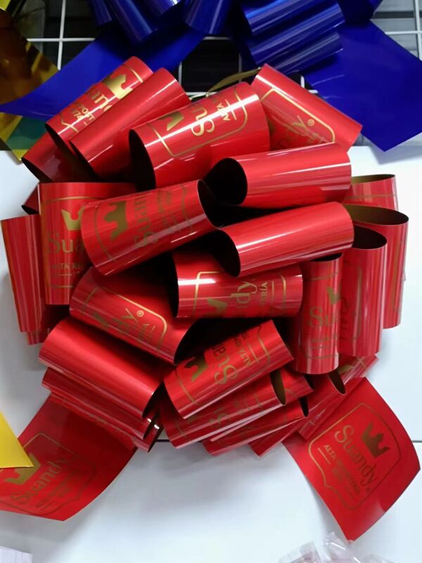 PCP871601--16'' Red Printed Laminated Ribbon Bow