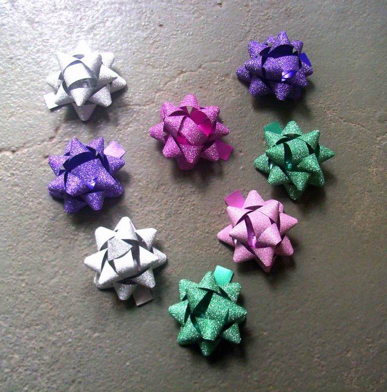 PG8101--Colorful Metallic Glitter Plastic Ribbon Star Flower Gift Wrapping Decoration
