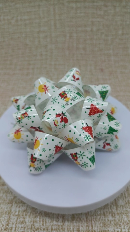 PP810402--4'' Printed Ribbon Star Bow for Christmas Decoration